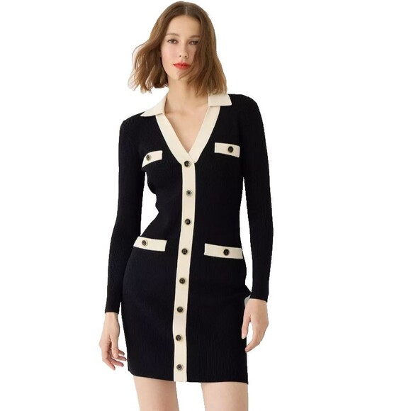 J.CREW Dresses & Skirts - J Crew contrast black mini-sweater dress in supersculpt yarn size L Old Money
